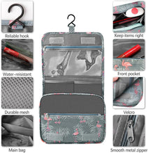 Hanging Toiletry Bag - Travel Portable Wash Bag Makeup Cosmetic Organizer for Women & Girls Waterproof Bathroom Shower Bag for Business Trip, Gym, Vacation & Household (Gray Flamingo)