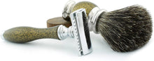 Haryali London Shaving Kit - 5pc Shaving Brush Set - Gold Antique - Shaving Set - Badger Shaving Brush - Double Edge Safety Razor - Shaving Soap - Shaving Bowl - Alum Stick