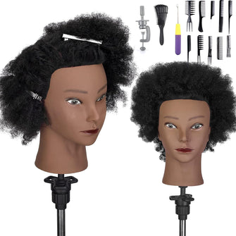 Mannequin Head Neverland Beauty 10 Inch 100% Human Hair Cosmetology Mannequin Training Head for Cornrow Braiding with Clamp Holder(Dark Brown)