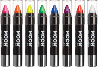 Moon Glow - Neon UV Face Paint Stick / Body Crayon makeup for the Face & Body - Intense set of 8 colours - Glows brightly under UV lighting