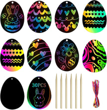 AUXHCYL 30Pcs Easter Scratch Art, Egg Decorations Papers,Easter Crafts for Kids, Easter Activity Arts Gifts for Kids Party Bag Fillers