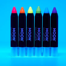 Moon Glow - Neon UV Face Paint Stick / Body Crayon makeup for the Face & Body - Intense set of 6 colours - Glows brightly under UV lighting