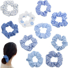 DonLeeving 10 Pcs Hair Scrunchies Elastic Bobbles Ties Ponytail Holder Traceless Ropes Soft Bands Blue Set Elegant Accessories for Girls Women Thick or Thin