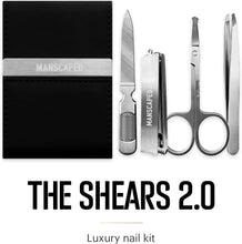 MANSCAPED The Tool Box 4.0 Contains: The Lawn Mower 4.0 Electric Trimmer, The Weed Whacker 2.0 Nose & Ear Hair Trimmer, The Plow 2.0, The Shears Four Piece Luxury Nail Kit, The Shed Toiletry Bag