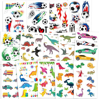 250PCS Temporary Tattoos for Kids, AGPTEK Kids Tattoos Sticker for Boys Girls 14 Sheets 3 Series Fake Waterproof Non Toxic Dinosaur Football Cars for Children Theme Birthday Party Favors Supplies