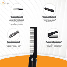 Kobe Fine Tooth Foldable Beard Comb - Portable Grooming Tool with Metal Pocket Clip