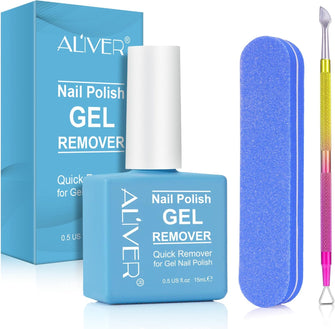 Gel Nail Polish Remover 15ml with Nail File & Nail Polish Scraper, Professional Gel Remover for Nails, Easily & Quickly Remove Nail Polish in 3-5 Minutes, Doesn't Hurt Nails