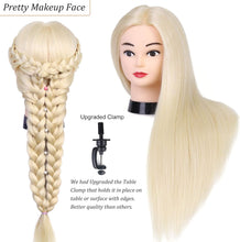 Hairdressing Training Head, TwoWin 24 Inch 80% Real Hair Manikin Cosmetology Doll Head Mannequin Hair Styling with Clamp Stand and Accessories, Blonde, Suitable for Straightening, Curling, Perming