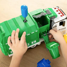 JOYIN Jumbo Take Apart Friction Powered Side-Dump Recycling Garbage Truck Toy with Light and Sounds, 3 Trash Cans, Screwdriver Toys, for DIY Assembly
