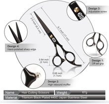 Hairdressing Scissors, CIICII Professional Hair Scissors Set (6.5 Inch Haircut Thinning Grooming Scissors for Hair Cutting Kit) for DIY Home & Hairdresser Barber Salon (Black-8Pcs)