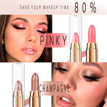 Pink and Champagne Eye Shadow Stick Set of 2, Double Head Shimmer Cream Eyeshadow Makeup, Waterproof Long Lasting Eyeshadow and Applicator Sticks