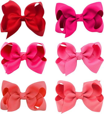 6Pcs Ribbon Hair Bow Clips Barrettes, 3 inch Ponytail Holder Bow Hair Bow with Duckbill Clip for Children Kids Girls Women(6 colors)