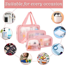 4 Pcs Clear Toiletry Bag, Waterproof Clear Plastic Cosmetic Makeup Bags Transparent Travel Wash Bag for Women and Girls (Pink)