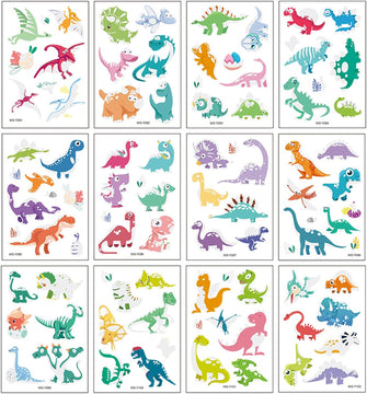 12 Pcs Dinosaur Kids Tattoos Glitter Fake Tattoo Sticker Party Decorations for Kids Boys Girls