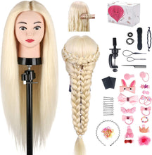 Hairdressing Training Head, TwoWin 24 Inch 80% Real Hair Manikin Cosmetology Doll Head Mannequin Hair Styling with Clamp Stand and Accessories, Blonde, Suitable for Straightening, Curling, Perming