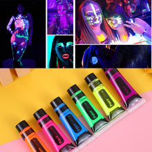 Neon Face Paint - UV Glow Neon Face and Body Paint Set of 6 Tubes - Glow in Dark Face Body - UV Blacklight Neon Fluorescent Art Paint Neon Accessories - Perfect for Carnival, Party, Halloween