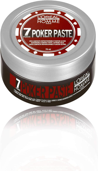 L'Oral Professional Men  Compact Poker Paste - Strong Hold, Matte Finish, No Shine Effect, No Cardboard Effect, Repositionable and Easy to Model  75ml (pack of 1)