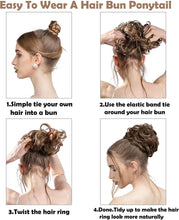 Messy Buns Hair Piece, Scrunchies Synthetic Wavy Curly Chignon Ponytail Hair Extensions Thick Updo Hair Pieces for Women Girls -Light Brown