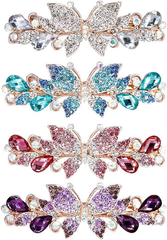 inSowni 4 Pack Luxury Glitter Sparkly Jeweled Gems Crystal Rhinestone Butterfly Metal French Hair Barrettes Fancy Bling Alligator Snap Butterflies Hair Clips Headpieces Accessories for Women Girls