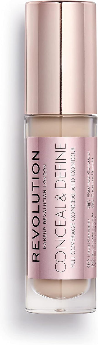 Makeup Revolution Conceal & Define Concealer, Lightweight, Longlasting, Full Coverage Face Makeup, C4, 4g