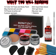 Bowitzki Halloween Makeup Special Effects Oil Face Body Paint Fake Blood Scar Wax Charred Ash Powder with Sponges Brush Halloween Party SFX Cosplay