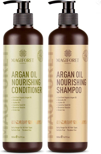 MagiForet Argan Oil Shampoo and Conditioner Set (2 x 16.9 Oz) Sulfate Free, Natural Oil Infused - Soft & Smooth, Gentle on Curly & Color Treated Hair