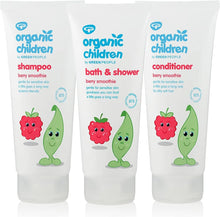 GREEN PEOPLE Organic Children Berry Burst Bath and Shower 200 ml, Shampoo 200 ml and Conditioner 200 ml Bundle, Sensitive skin, Eczema-friendly, Certified organic ingredients, Clear