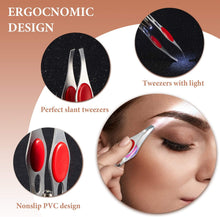 4 Pieces Eyebrow Tweezers with Light Led Tweezers Lighted Tweezers Slanted Tip Led Tweezers Stainless Steel Eyebrow Tweezers Removal Makeup Tools for Women Men