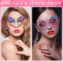 4 Sheets Face Jewels, Face Gems for Festivals, Self-Adhesive Face Rhinestone Stick on Eyes Body, Crystal Butterfly Face Gems for Women and Girls, Face Stickers Festival for Rave Festival Party