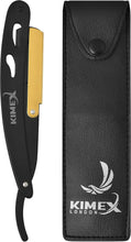 KIMEX LONDON Cut Throat Razors - Powder Coated Stainless Steel Straight Razor - Barber Razors for Shaving - Shavette with Leather Cover - Barber Blade with 24K Gold Swing Lock.