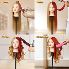 DanseeMeibr Training Head, 24-27 Inch 100% Real Hair Hairdressing Head, Professional Training Head, Makeup Head, Wig Head for Hair Training with Table Clamp+ DIY Hair Hairstyles Set