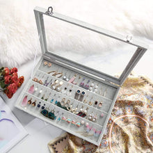 BIENSER Earrings Organiser, Velvet Clear Lid Earring Holder & 40 Pairs Earrings Storage Box, Jewellery Boxes Display Showcase Case Lockable, Dustproof, 13.14"(L) X 9.18"(W)