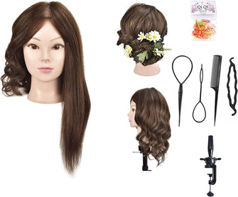 18" Training Head 100% Human Hair Mannequin Head Manikin Doll Head Hair Styling Head with Free Clamp