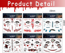 6 Sheets Halloween Face Temporary Tattoos,Scary Tattoo Stickers, 3D Witch Zombie Makeup Kit Roses Face Tattoos Stickers for Halloween Party Favours Makeup Carnival Masquerade