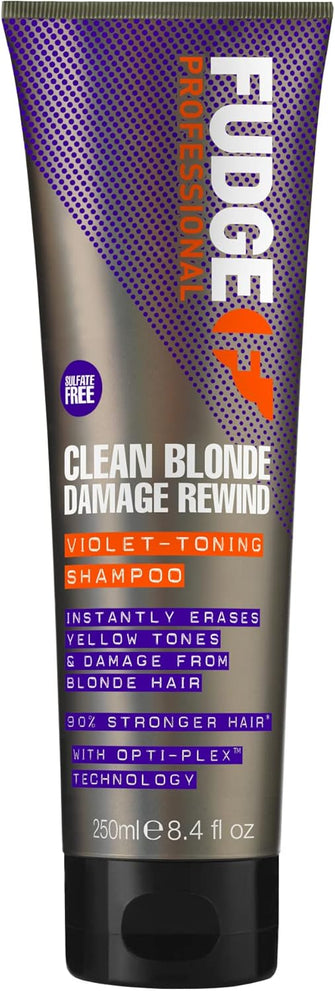 Fudge Professional Clean Blonde Damage Rewind Shampoo, Intense Purple Toning for Blonde hair, Bond Repair Technology, Sulfate Free, 250 ml