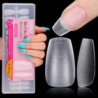 Gel Nail Tips, AISEELY 360PCS Full Cover Short Coffin Acrylic Nail Tips, No File False Nails Tips for Gel Extensions, Suitable for DIY Manicure & Nail Salon