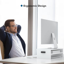 BONTEC Wood Monitor Stand Riser, Desk Monitor Stand with Smartphone Holder, Ergonomic Laptop Stand with Cable Management for Computer, Notebook, iMac, PC, 2 Tiers Black (W420 x D235 x H142mm) White