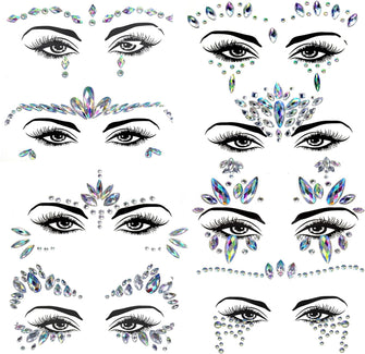 8Pcs Face Gems Glitter Stickers Gemstone for Festivals Party,Rhinestone Stick on Top Eyes,Self Adhesive Body Jewels Tattoos,Women Tattoos Accessories on Music Carnival Party Halloween Christma