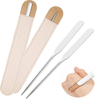 2Pcs Makeup Spatula Tool Metal Set with Leather Case Professional Beauty Stainless Steel Cosmetics Mixer Long Metal Spatula Depotting Mixing Tool