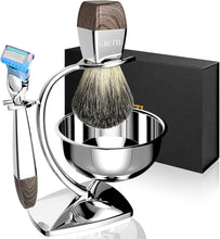 GRUTTI Shaving Brush Set, 4-in-1 Shaving Brush and Bowl Set - Shaving Brush Stand + Shaving Bowl + Badger Shaving Brush + Shaving Razor (compatible with Fusion 5), Men's Manual Shaving Sets