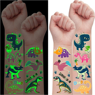 Leesgel 30 Sheets Luminous Dinosaur Tattoos for Kids, Dinosaur Stickers, Dinosaur Gifts Toys for Boys Glow Dinosaur Birthday Decorations Supplies, Dinosaur Game Sweets Party Bag Fillers, 30.0 count