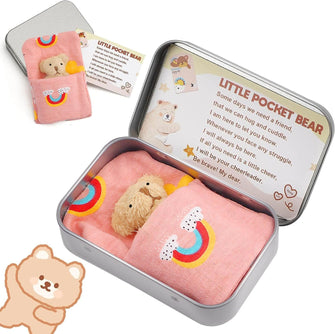 Little Pocket Bear Hug in a Box for Women, Easter Basket Stuffer Gifts for Kids, Mini Stuffed Worry Bear Thinking of You Get Well Soon Plush Toys Positive Birthday Easter Gifts for Kids