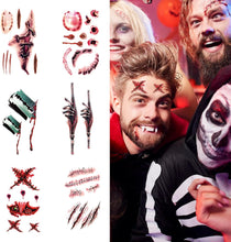 10Pcs Halloween Fake Tattoos,Halloween Fake Blood Tattoos,Wound Temporary Tattoo Paper,Halloween Stitch Tattoos Sticker on Scars,Used for Women Men Kids Costume Makeup Props