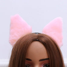 Lurrose Fur Ears Headband, Fluffy Plush Cat Ear Hair Hoop Cute Animal Party Hair Accessories for Girls Women Halloween Costume (Pink)