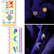 10 Sheets Neon Temporary Tattoos,UV Blacklight Neon Glow Fake Tattoos,Glitter Body Face Fake Waterproof Tattoo Stickers Rave Festival Accessories for Women Party Supplies