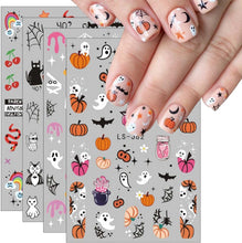 JMEOWIO 9 Sheets Halloween Nail Art Stickers Decals Self-Adhesive Cute Horror Ghost Witchy Spider Web Bat Pumpkin Spook Nail Supplies Nail Art Design Decoration Accessories