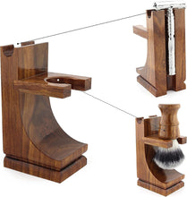 Haryali London Shaving Brush Stand - Walnut Finish - Wooden Shaving Stand - for Safety Razor - Shaving Razor - and Shaving Brush - Shaving Stand with Broad Base - for Heavy Shaving Brush Set