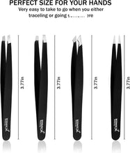 Kimex Tweezers for Eyebrows - Professional Stainless Steel Slanted and Pointed Tip Hair Tweezers Set for Ingrown Hair, Blackhead Removal, Eyelash Extension, Eyebrows Plucking Beauty Tool for Women