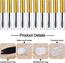 Kalolary 10Pcs Empty Plastic Mascara Tube 10ml With Eyelash Wand, Eyelash Cream Container Bottle with 10 Rubber Inserts and 4 Funnels, DIY Mascara Container for Eyelash Growth