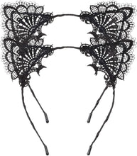 2Pcs Black Lace Cat Ears Headband,halloween Not easy to drop Soft Lace Kitty Ears Headbands,Exquisite Sweet Sexy Women Hair Accessories for Women Girls catwoman bat fox Fancy Dress headwear hairband.